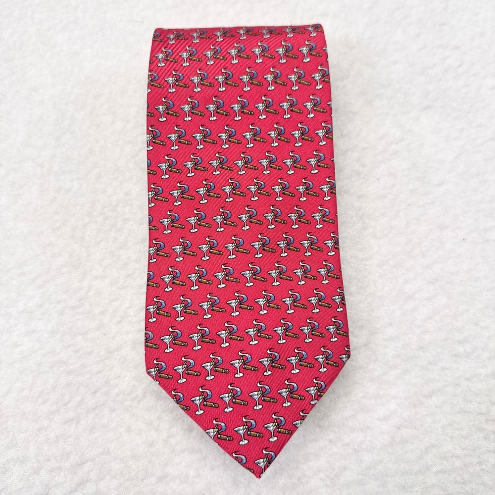 Vineyard Vines Tie Necktie Martini Cigar Print Red Preppy Whale Party Wedding